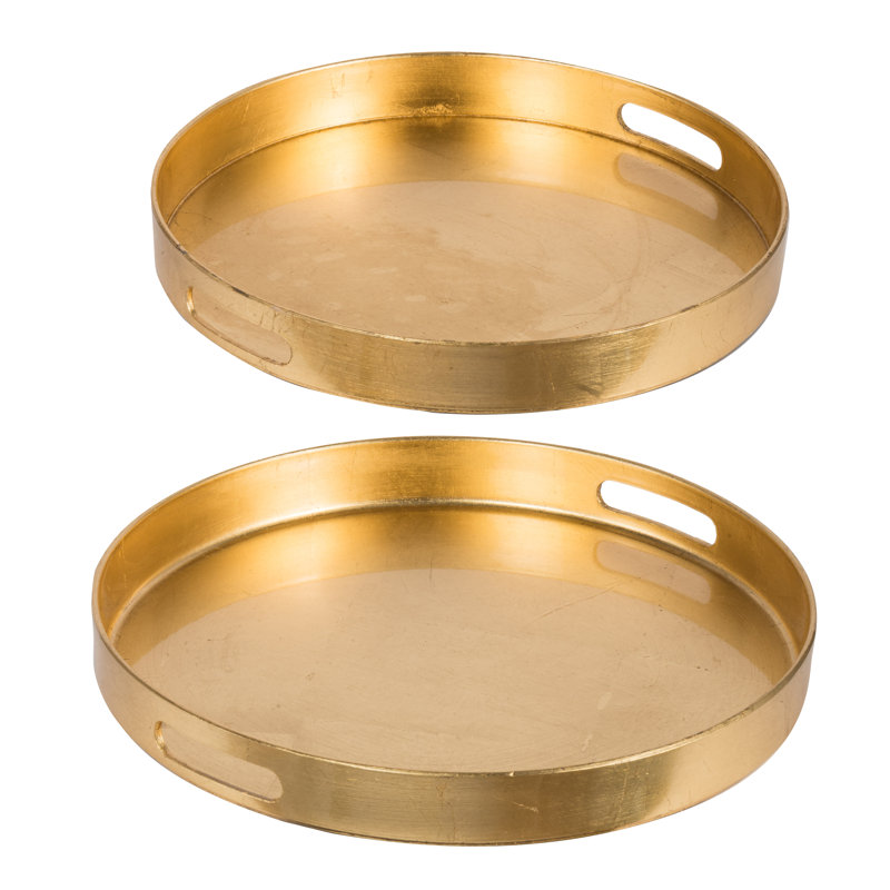 Mercer41 Ritenour Round Trays Brushed Gold Set of Two & Reviews